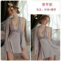 2023 Hot Sexy Satin Stitching Lace V-Neck Plus Chest Pad Pearl Suspender Nightdress Outerwear Gown Ladies Homewear J3133