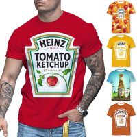 2023 NEWSummer แฟชั่นผู้ชายเสื้อยืด3D พิมพ์ Heinz มะเขือเทศซอสมะเขือเทศอาหารสบายๆแขนสั้นฮาราจูกุ U Nisex ท็อปส์