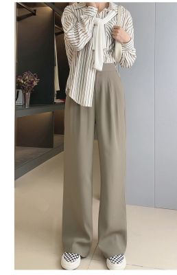 ‘；’ Pockets Solid Drape Suit Pants Fashion New Spring Summer Korean Button High Waist Loose Wide Leg Mopping Trousers Trend Women