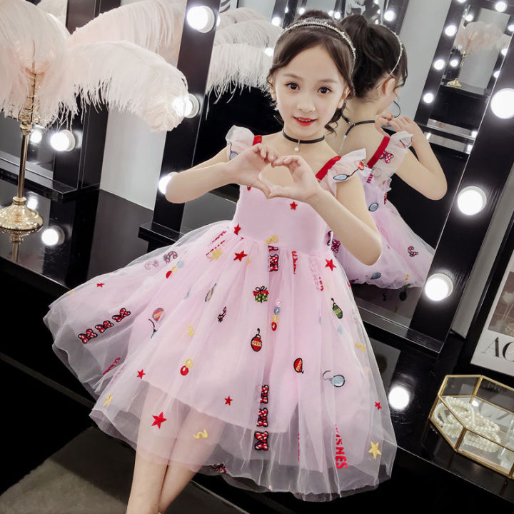 Korean Dress Girls' Dress Summer 2023 New Korean Edition Children'S Summer  Mid Big Girls' Dress Princess Yarn Dress Dance Dress Party Dress | Lazada.Vn