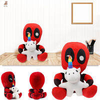 ANA Marvel Deadpool ตุ๊กตาผ้ากำมะหยี่ซูเปอร์ฮีโร่ขี่ยูนิคอร์นนุ่มยัดของเล่นผ้าขี้ริ้วเครื่องประดับข้างเตียงสำหรับแฟนๆใหม่30ซม.