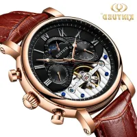 KINYUED Swiss high-end automatic mechanical watch multi-function man leather watch stars watch --238811Hot selling mens watches✟