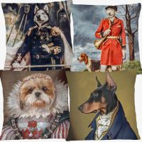 【LZ】⊕✚♤  Renascimento europeu Pug Poodle Dog Portrait Animais Pintura Almofada Cobre Fronha Para Sofá