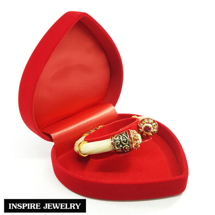 inspire-jewelry-กำไลหางช้างหัวโม่ง-สีดำ-สีขาว-ธรรมชาติแท้-ไม่ขัดสี-ตัวเรือน-ชุบทอง24k-ลงยาคุณภาพ-ประดับพลอย-สวยหรู