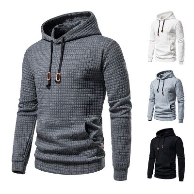 [COD] 2021 autumn new size mens casual pullover jacquard sweater plaid quilted fabric hoodie