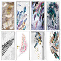 Falling Feather ประตูภาพจิตรกรรมฝาผนังสติกเกอร์ Self Adhesive Home ประตูออกแบบที่มีสีสัน Wing บทคัดย่อ Line ตู้เย็น Wraprobe ประตูห่อ Poster