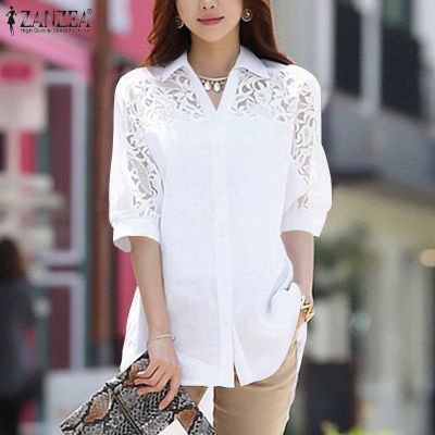 (จัดส่งฟรี)Fancystyle ZANZEA เสื้อผู้หญิงสไตล์เกาหลีเสื้อแขนสั้นลูกไม้เย็บปะติดปะต่อกันเสื้อท็อปส์หลวม #11