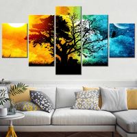xfcbfAbstract Lover Night and Day Tree Landscape Painting Modular Wall Art Canvas Set Modern Room Decor Picture Home Decoration Art