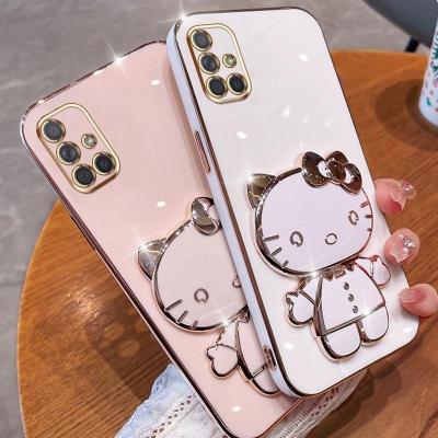 Folding Makeup Mirror Phone Case For Samsung Galaxy A31 A51 A71 4G M51 M31 Prime M30S  Case Fashion Cartoon Cute Cat Multifunctional Bracket Plating TPU Soft Cover Casing
