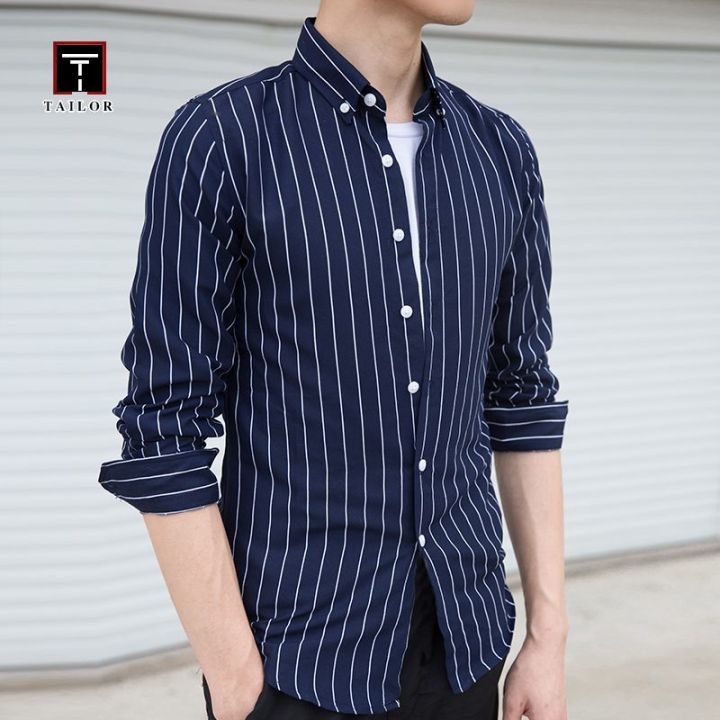 tailor-เสื้อผู้ชาย-2023-ฤดูร้อนใหม่ลายเสื้อแขนยาวชายเสื้อเกาหลีเทรนด์บางเสื้อผ้าลำลอง
