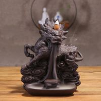 Chinese Dragon Lucky Handicrafts Home Decor Ornaments Waterfall Backflow Incense Burner Purple Clay Holder Censer