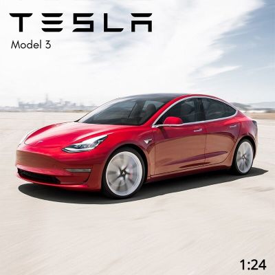 1:24 Alloy Tesla Model 3 Car Model Diecasts Metal Vehicle Car Model Simulation Sound Light Kids Toy Gift Collection