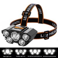 USB Rechargeable Built-in Battery 5 Led Strong Headlight Super Bright Head-Mounted Flashlight Outdoor Rechargeable Night Fishing