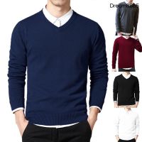 CODDian Zhen [DREM Swet] Men Solid Color V Neck Long Sleeve Slim Pullover Plus Size Knitwear Sweater