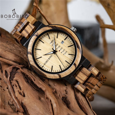 BOBO BIRD Men Wristwatches Quartz Movement Complete Calendar Wood Watch Week Display relogio masculino in Gift Box