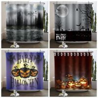 Happy Halloween Shower Curtain 3D Print Autumn Pumpkin Castle Spider Witch Home Bath Bathtub Decor Waterproof Curtain 180x180