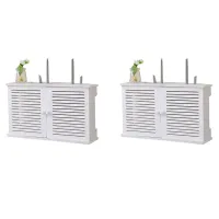 2X Wireless Wifi Router Storage Boxes Wooden Box Cable Power Plus Wire Bracket Wall Hanging Plug Board Shelf