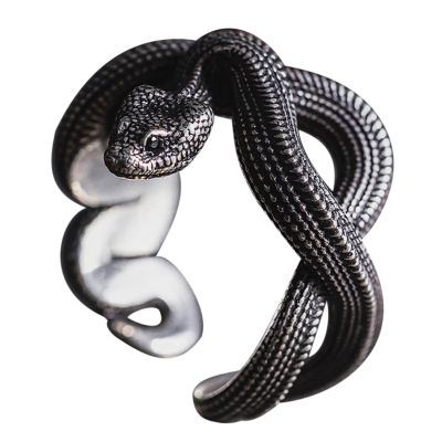 แหวนรูปงูแบบกอธิคแหวนเปิดแบบปรับได้วินเทจแหวนเปิดแหวนงูปรับได้วัสดุอัลลอยของขวัญสำหรับผู้ชาย