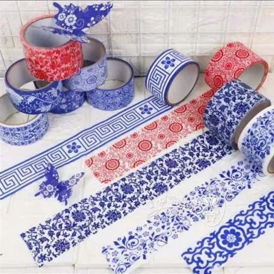 Kindergarten wall layout blue and white porcelain tape stickers Chinese style border decoration ring creation layout material background wall stickers