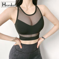 y Mesh Patchwork Crop Top Women Casual Tank Yoga Vest Gym Sport Tops Ladies Running Fitness Workout Bra With Breast Pad