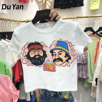 Du Yan เสื้อยืดเสื้อผู้หญิงสำหรับผู้หญิงเสื้อยืดสั้นใหม่ฉบับภาษาเกาหลีด้วยเข้ารูปพอดี