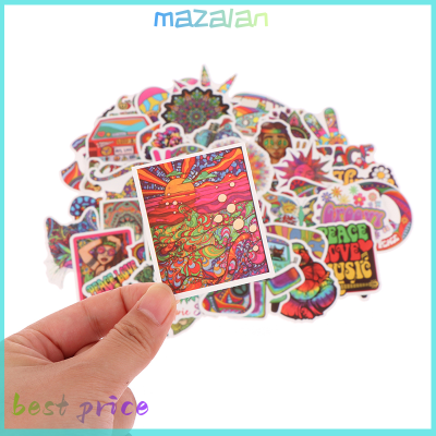 Mazalan สติกเกอร์ศิลปะแนวฮิปปี้แนวประสาทหลอน50ชิ้นของเล่นคลาสสิกสำหรับตกแต่งแล็ปท็อปตู้เย็นสเกตบอร์ด