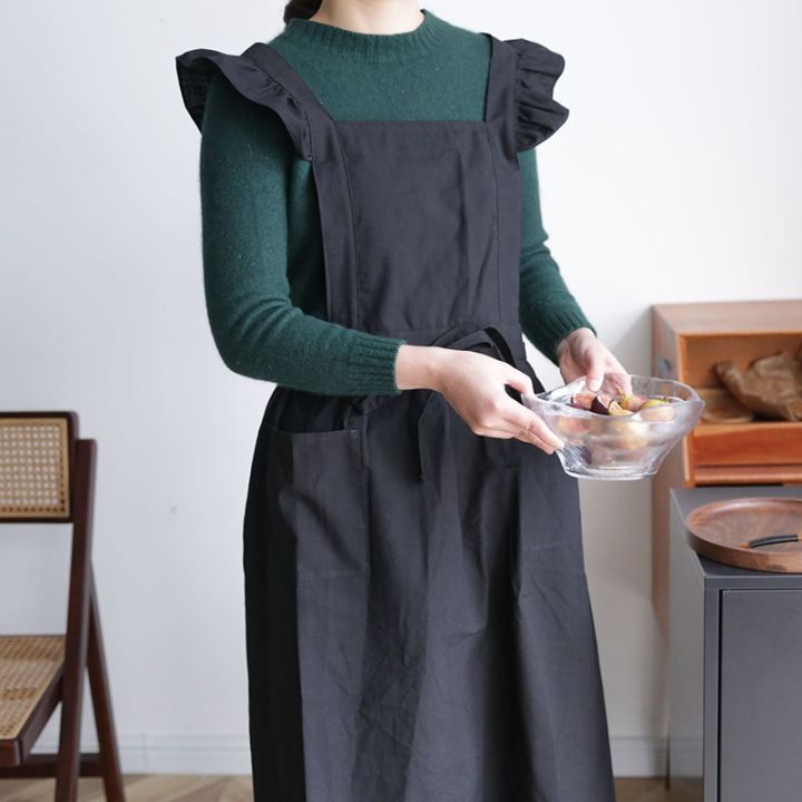 ชุดผ้ากันเปื้อนสำหรับผู้หญิงผ้าฝ้ายสำหรับทำอาหารยุคกลางย้อนยุค-ชุดเอี๊ยมร้านดอกไม้ร้านทำผมเอี๊ยมทำสวน