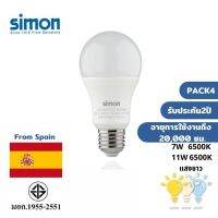 1 Pack 4 pcs. simon Led 7W/11W หลอดไฟLED ประหยัดไฟ LED Bulb A60 หลอดไฟแอลอีดี ขั้วหลอดไฟ E27 6500K แสงสีขาว Daylight  หลอดไฟ LED ไฟled  ประกัน2ปี