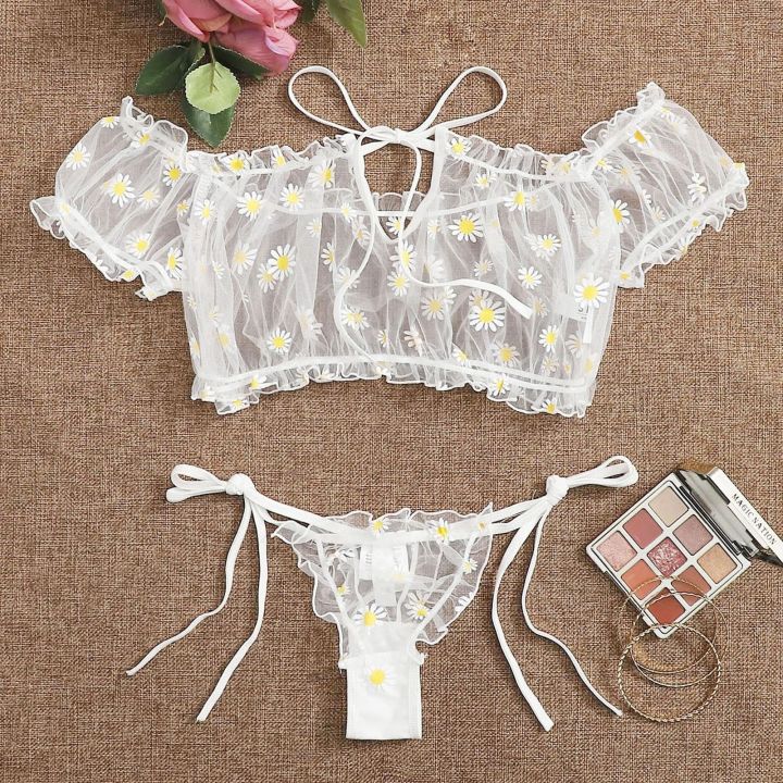 cw-hot-sale-embroidery-strapless-thong-set-sleepwear-sets