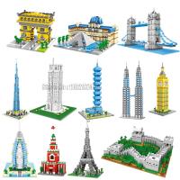 World Famous Architecture Eiffel Tower Louvre Big Ben Twin Bridge Paris Mini Diamond Building Blocks Toy Brick