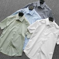 Bamboo fiber shirt breathable fabric summer gentleman business slim short-sleeved shirt thin workplace shirt 【JYUE】