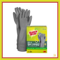 SCOTCH BRITE [3 คู่] ถุงมือสก๊อตช์ไบรท์ 3 เมตร 3 ขนาด S M L สีเทา สําหรับล้างจาน ในครัวเรือน