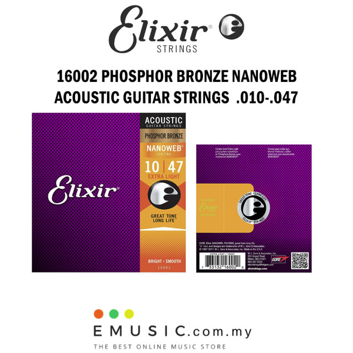 Elixir Strings 16002 Nanoweb Phosphor Bronze Extra Light Acoustic