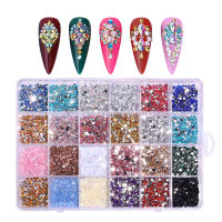 24 ตารางแบนเรซิ่นเล็บ Rhinestones 3500 ชิ้นเล็บสำหรับเล็บอะคริลิคแต่งเล็บ DIY ตกแต่งเล็บ