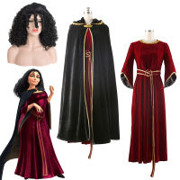 คุณภาพสูงชุดฮาโลวีนภาพยนตร์ Rapunzel แม่ gothel คอสเพลย์ costum Arc Black CURLY WIG