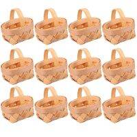 12Pcs Wood Chip Mini Baskets Manual Woven Baskets Ornaments Candy Storage Box