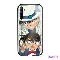 UCUC เคสโทรศัพท์เคสสำหรับ Realme 5I แก้วโทรศัพท์มือถือกรณีคลาสสิกแฟชั่นน่ารักกันกระแทกอะนิเมะนักสืบโคนันกรณีปิดเด็กผีขโมยปลอกมันวาวกระจกโทรศัพท์ปกหลัง