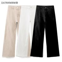 ZATRHMBM Women 2023 Spring New Fashion Wide Leg Denim Jeans Vintage Zip Fly Ankle Length High Waist Female Trousers Mujer