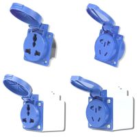 ✗♝☃ Blue IP54 10A/16A 220V multifunction industry electrical AC power socket outdoor universal waterproof socket with bottom box