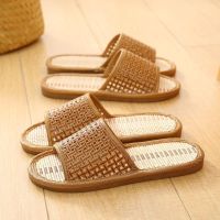 2022 Summer Men Slippers Cool Bamboo Rattan Weaving Home Women Slippers Natural Bamboo Rattan Bedroom Mute Shoes Slides