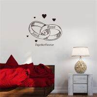 Customizable Name Romantic Couple Ring Wall Stickers Home Decor Couple Gift Ring Wallpaper Vinyl Mural ph804