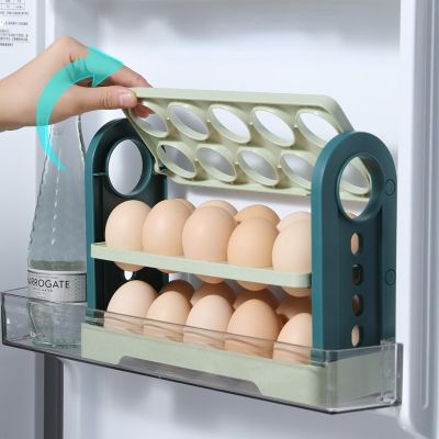 กล่องเก็บของไข่แบบหมุนได้30ช่องตู้เย็นกระเป๋าใส่ของไข่ประหยัดพื้นที่ภาชนะจัดระเบียบไข่โต๊ะในครัว
