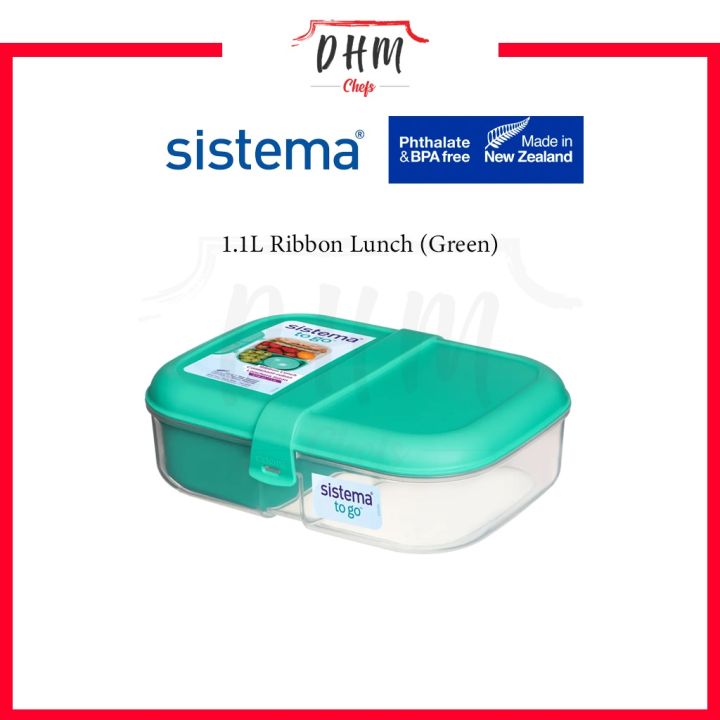 Sistema 37.8oz Plastic Bento Ribbon Food Storage Box Green