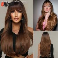 Black Brown Ombre Synthetic Wigs with Bangs Long Natural Wavy Hair Wig Daily Use Heat Resistant Cosplay Hair Wigs for Women [ Hot sell ] men Shose Center