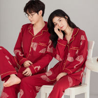 Korean 100 Cotton Cardigan Sleepwear for Couples Autumn Womens Long Nightwear Men Pijamas Plus Size 3XL Loungewear Red Pyjamas