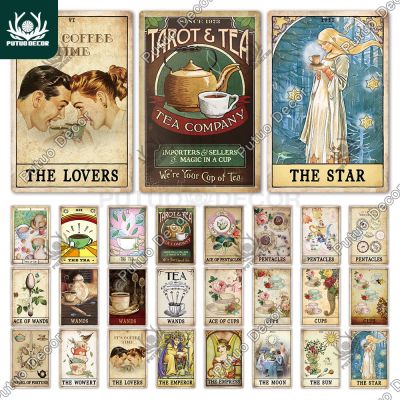 Putuo Decor Coffee and Tea Tarot Vintage Tin Sign Metal Signs Retro Plate for Cafe Kitchen Man Cave Coffee Bar Club Wall Decor Baking Trays  Pans