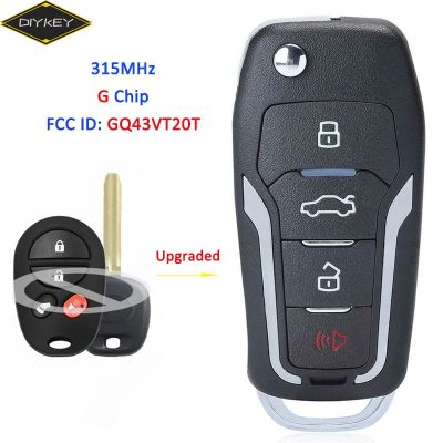 DIYKEY ที่ห้อยกุญแจรถรีโมทพลิกดัดแปลง GQ43VT20T 4ปุ่ม315Mhz ชิป G สำหรับ Toyota Highlander Sequoia เซียนนาทาโคมา Tundra