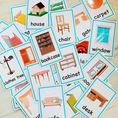 【CW】 46Pcs Appliance Furniture Kids English Flash Card Word Early Education Children  39;s Game