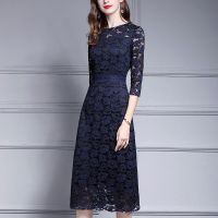 COD SDFGERTYTRRT Elegant Long Dress Fashion Lace Slim Korean A Line OL Work Plus Size Party Dinner Women Midi Dresses