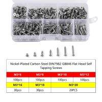 480 Buah/Set Perak M3 Baja Karbon Berlapis Nikel DIN7982 Sekrup Penyadapan Kepala Datar Aneka Sekrup Pengeboran Casing Penyimpanan